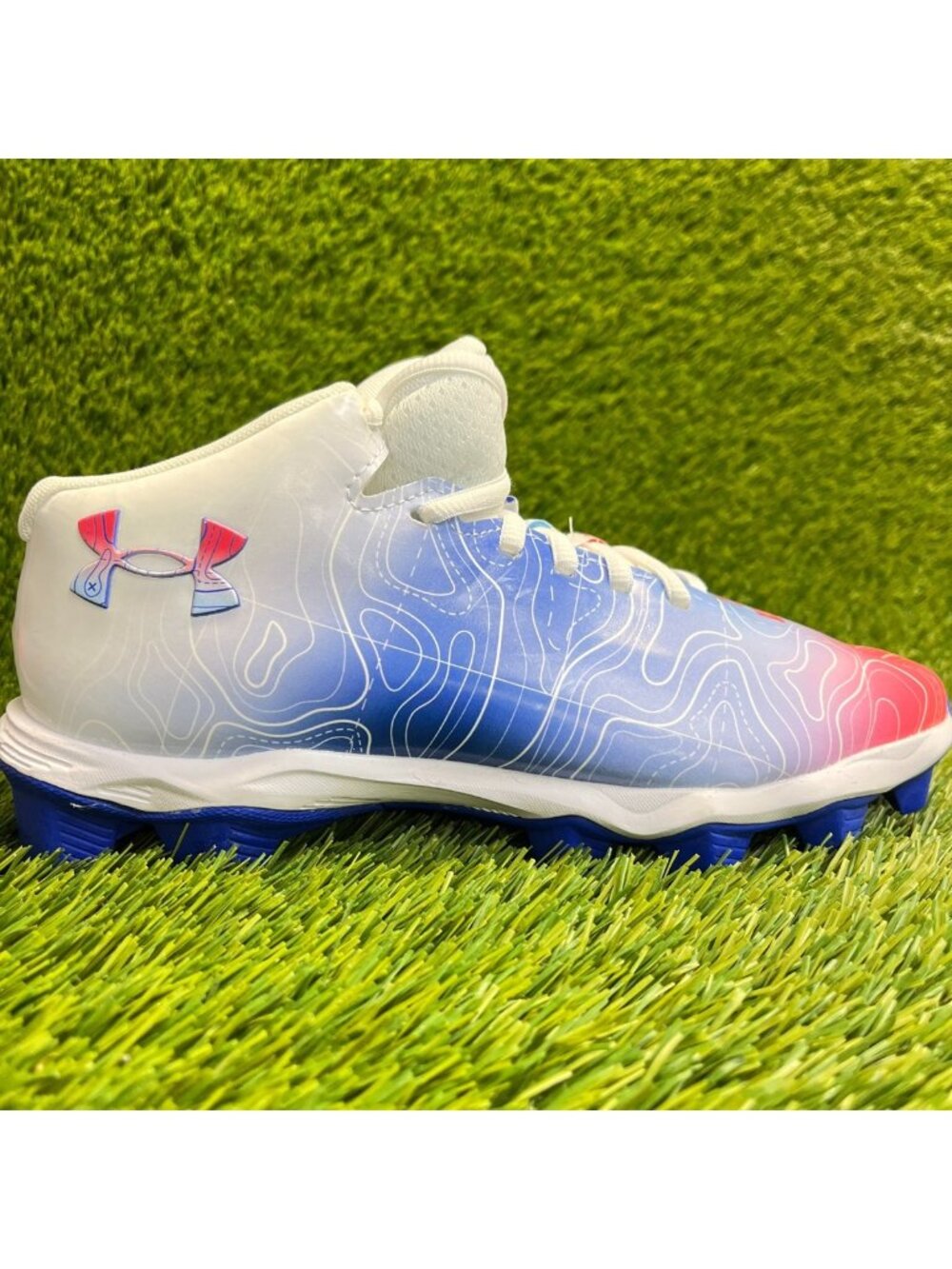 Under Armour Spotlight Clone 4 MC TX Boys Size 6Y Blue White Football‎ Cleats